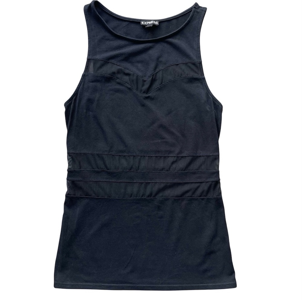 Express Classic Black Sleeveless Top See Thru Mesh Size S Cotton